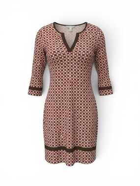 Tommy Bahama Orange Brown Silk Cotton Geometric Retro Shift Dress TunicMod M